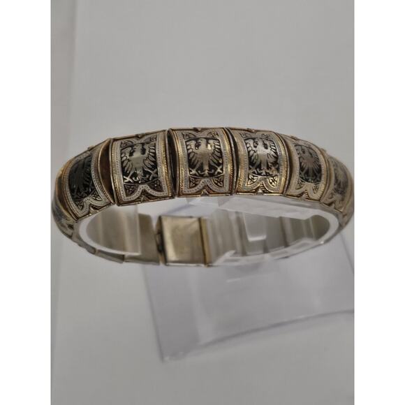 Vintage German Weimar Eagle Damascene Bracelet Gold Inlay 16 Panels - Picture 1 of 12